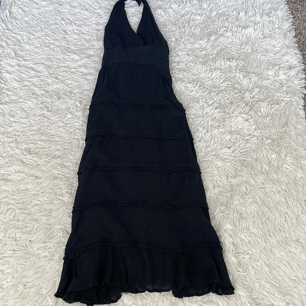 Anthropologie Odille Black Tiered Halter Dress Size 0